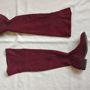 Wine red faux suede over the knee boots